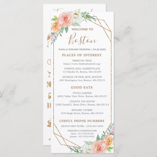 幾何学的な水の色の花のタイムラ結婚インカード プログラム (正面/裏面)