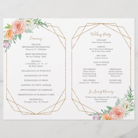 幾何学的な水の色の花の折り畳まれた結婚式のタイムライン (裏面)