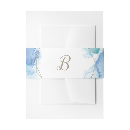 幾何学的な水の色モノグラム結婚ズ 招待状ベリーバンド (正面例)