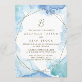 幾何学的な水の色モノグラム結婚ズ 招待状
