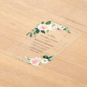 幾何学的な水彩の春の花 ウェディング アクリル招待状 (レイダウン)