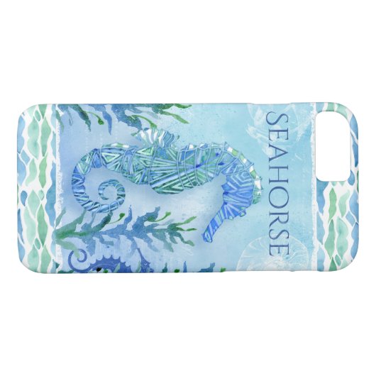 幾何学的な水彩画のタツノオトシゴの海のビーチのモダン Case-Mate iPhoneケース (裏面(横))