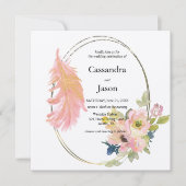 幾何学的な水彩花のウェディング 招待状 (正面)