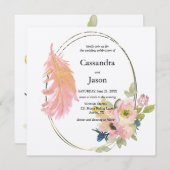 幾何学的な水彩花のウェディング 招待状 (正面/裏面)