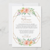 幾何学的な水彩花の結婚式ウェルカムノート 招待状 (正面)