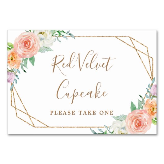 幾何学的な水彩花結婚の食品ラベル テーブルナンバー (正面)