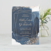 幾何学的な海軍および金ゴールドフレームの水彩画 招待状 (スタンド正面)