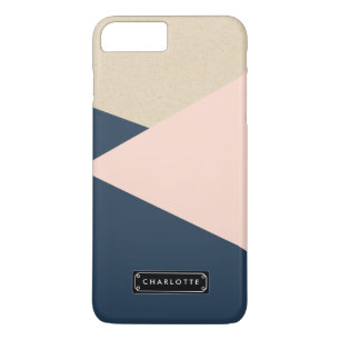 幾何学的な海軍及び赤面のピンクのパーソナライズ iPhone 8 PLUS/7 PLUSケース