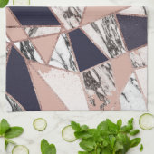 幾何学的な濃紺のモモの大理石およびばら色の金ゴールド キッチンタオル (折り畳み)