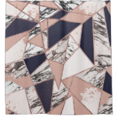 幾何学的な濃紺のモモの大理石およびばら色の金ゴールド シャワーカーテン (正面)