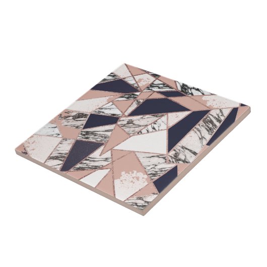 幾何学的な濃紺のモモの大理石およびばら色の金ゴールド タイル (側面)