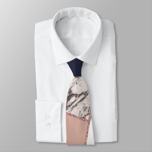 幾何学的な濃紺のモモの大理石およびばら色の金ゴールド ネクタイ (タイ)