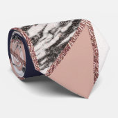 幾何学的な濃紺のモモの大理石およびばら色の金ゴールド ネクタイ (ロール)
