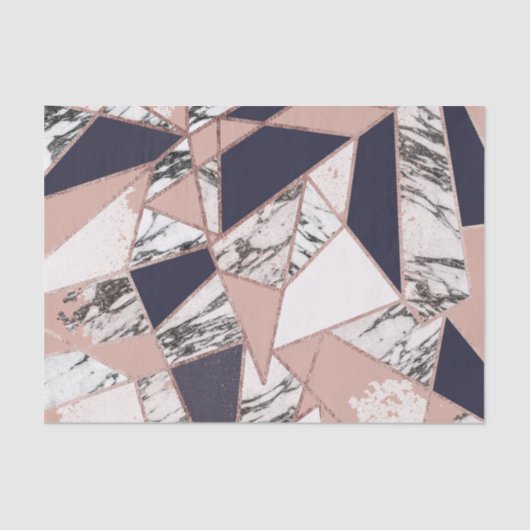 幾何学的な濃紺のモモの大理石およびばら色の金ゴールド 薄葉紙 (正面)