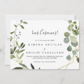 幾何学的な熱帯の緑葉のスペインの飛躍 案内状 (正面)