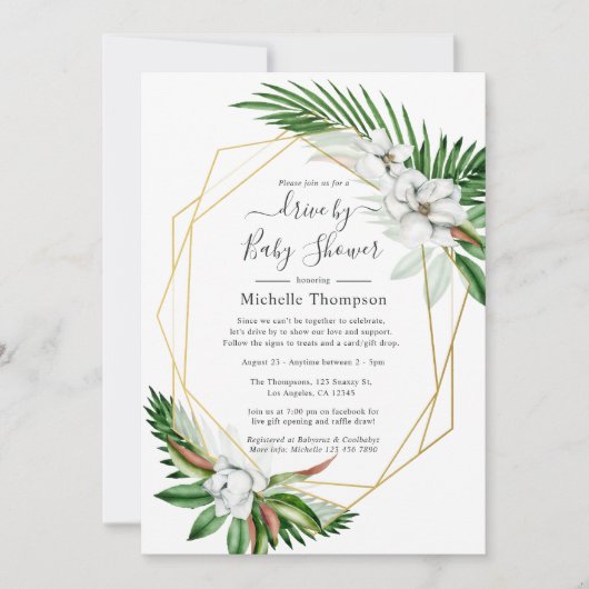 幾何学的な熱帯フローラの夏のドライブ(シャワー付) 招待状 (正面)