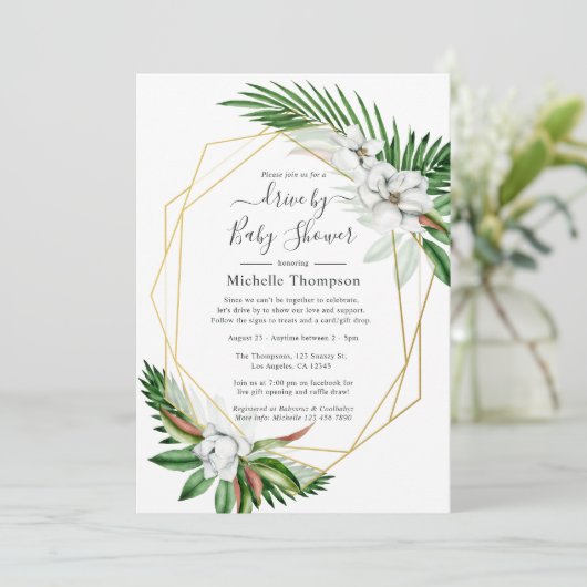 幾何学的な熱帯フローラの夏のドライブ（シャワー付） 招待状 (スタンド正面)