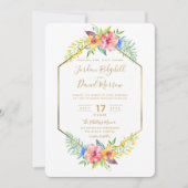 幾何学的な熱帯フローラ金ゴールド水の結婚色 招待状 (正面)