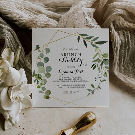 幾何学的な熱帯ブランチとバブリーブライダルシャワー 招待状
