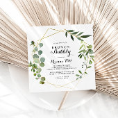 幾何学的な熱帯ブランチとバブリーブライダルシャワー 招待状
