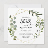 幾何学的な熱帯ブランチとバブリーブライダルシャワー 招待状 (正面)