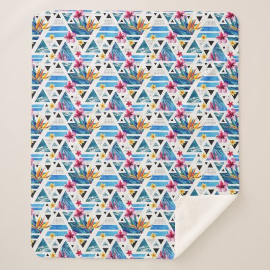 幾何学的な熱帯花のパターン シェルパブランケット (正面)