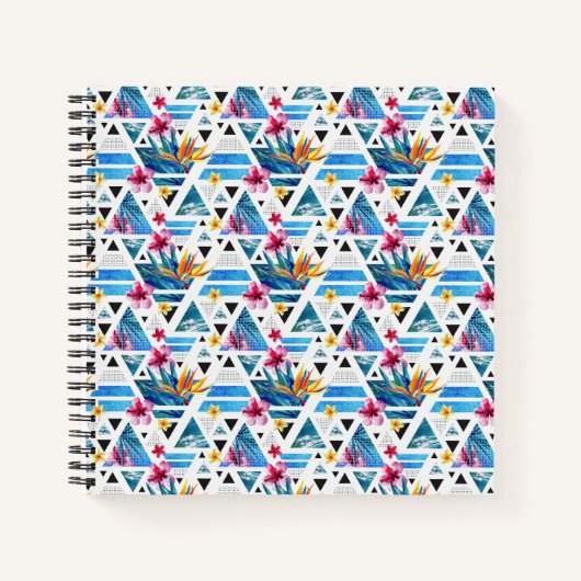幾何学的な熱帯花のパターン ノートブック (正面)