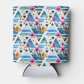 幾何学的な熱帯花パターン 缶クーラー (正面)