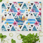 幾何学的な熱帯花模様 キッチンタオル (折り畳み)