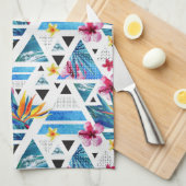 幾何学的な熱帯花模様 キッチンタオル (四つ折り)