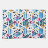 幾何学的な熱帯花模様 キッチンタオル (横)