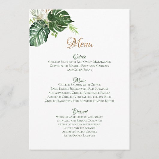 幾何学的な熱帯葉緑のパーム結婚アートM メニュー (正面)