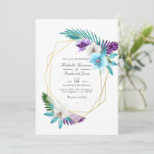 幾何学的な熱帯蘭QRコードRSVP 結婚's 招待状 (スタンド正面)