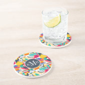 幾何学的な熱帯鳥|のモノグラム コースター (側面)