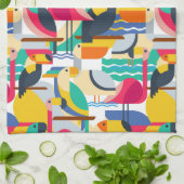 幾何学的な熱帯鳥 キッチンタオル (折り畳み)