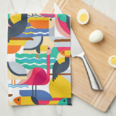 幾何学的な熱帯鳥 キッチンタオル (四つ折り)