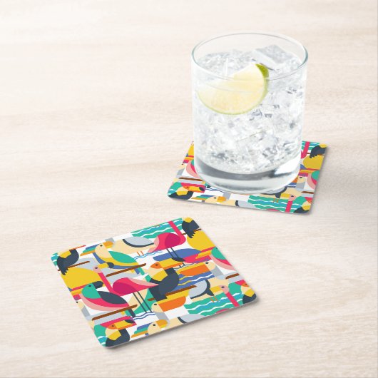 幾何学的な熱帯鳥 スクエアペーパーコースター (インサイチュ)