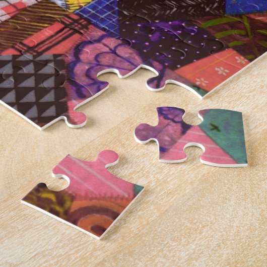 幾何学的な熱狂するなキルトのパッチワークキルトの抽象美術 ジグソーパズル (側面)