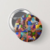 幾何学的な熱狂するなキルトのパッチワークキルトの抽象美術 缶バッジ (正面&裏面)