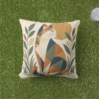 幾何学的な猫の植物画 アウトドアクッション