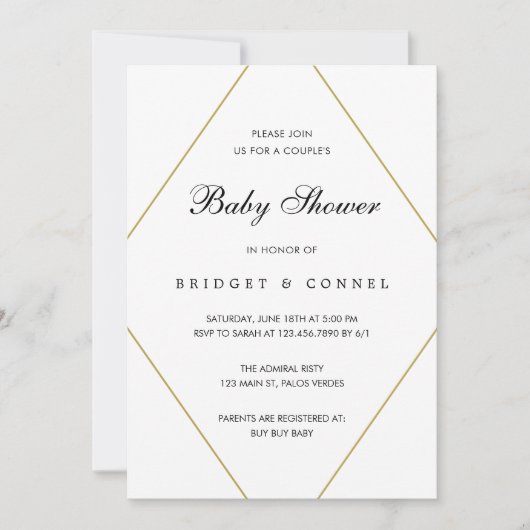 幾何学的な男女兼用ベビーシャワー 招待状 (正面)