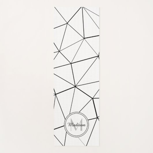 幾何学的な白い三角形の黒い線モノグラム ヨガマット (正面)