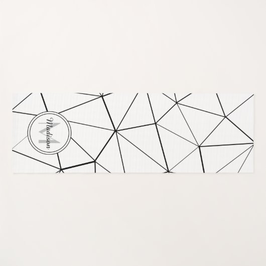 幾何学的な白い三角形の黒い線モノグラム ヨガマット (正面(横))