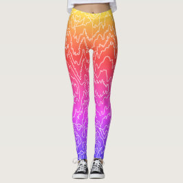 幾何学的な白い曲線の線（青） レギンス