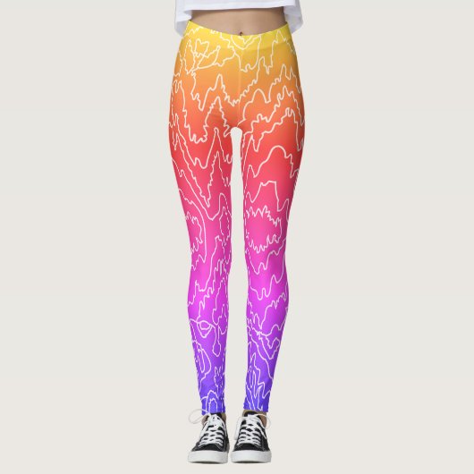 幾何学的な白い曲線の線（青） レギンス (正面)