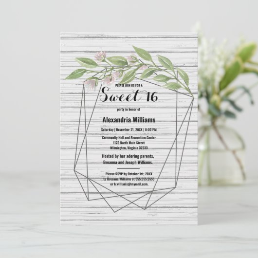 幾何学的な白い木の緑のフローラ甘い16 招待状 (スタンド正面)