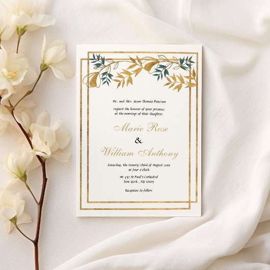 幾何学的な白い金ゴールドは灰色がかったシ結婚アンの葉 招待状