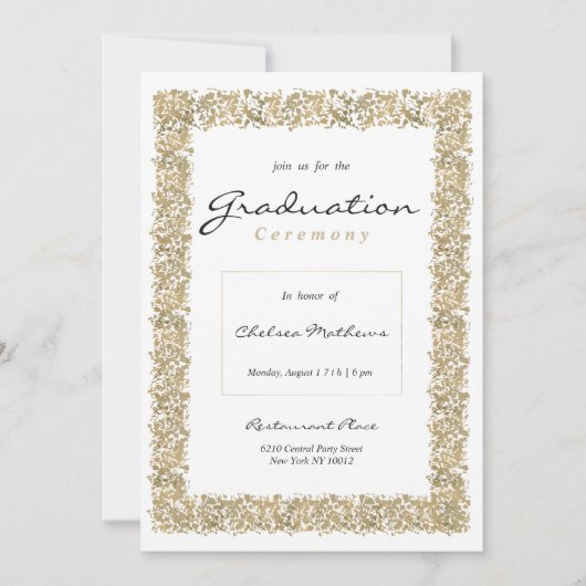 幾何学的な白い金ゴールド紙吹雪ラグジュアリー卒業 招待状 (正面)