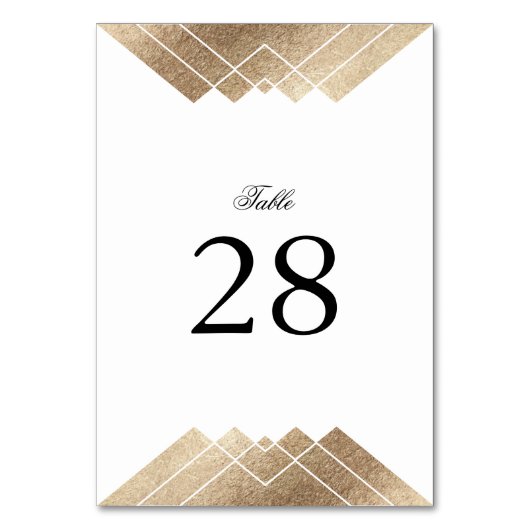 幾何学的な白い金ゴールド結婚ギャツビーのテーブル番号 テーブルナンバー (正面)