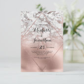 幾何学的な白とローズゴールドのグラデーションマーブルウェディング 招待状 (スタンド正面)